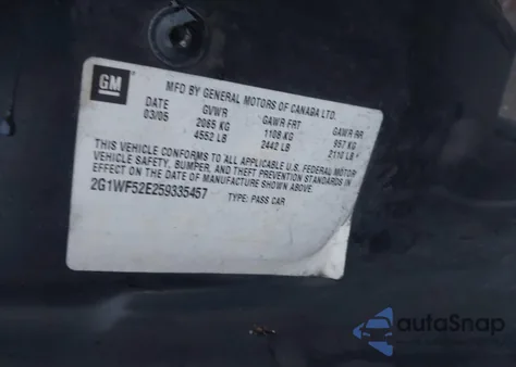 2005 Chevrolet Impala z USA, uszkodzony, nr VIN 2G1WF52E259335457